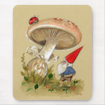 Gnome find a Ladybug and Mushroom Mousepads