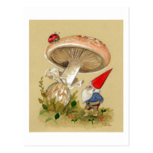 Gnome find a Ladybug and Mushroom Post Card