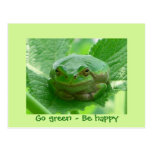 Go green - be happy  - smiling green frog postcards