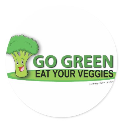 Go Green Eat Your Veggies Round Sticker by flowerpowerdesign