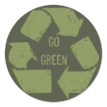 Go Green Recycle Logo Round Stickers