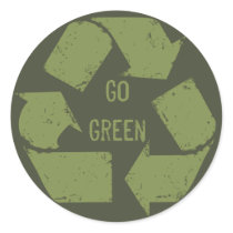 Go Green Recycle Logo Round Stickers