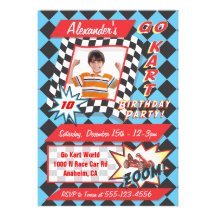 Go Kart Birthday Party Photo Insert Invitations