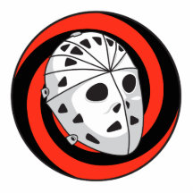 goalie hockey mask red black photo sculpture