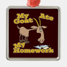 goat ate my homework funny cartoon christmas tree ornament