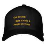 God is Great, Beer is Good, & People are Crazy Embroidered Baseball Caps