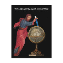 God "mad scientist" postcard