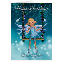 Goddaughter Happy Birthday cute fairy on swing Cards