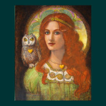 Goddess Athena, woman & Owl fantasy art Poster posters