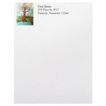 Goddess Tree Figure in Autumn Spiritual Painting Customized Letterhead