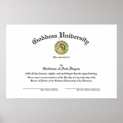 Goddess University Diploma Poster by browncats