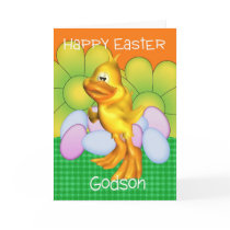 Godson Easter Card With Chick Eggs And Bright Flow