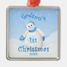 Godson's 1st Christmas Snowman Ornament