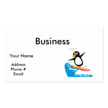 gofy surfing penguin business cards
