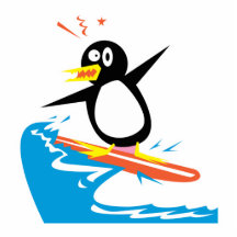 gofy surfing penguin photo sculpture