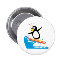 gofy surfing penguin pinback button