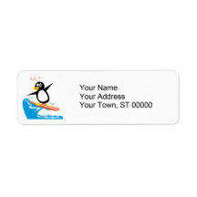 gofy surfing penguin return address labels