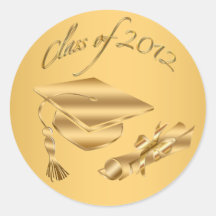 Gold 2012 Graduation Cap & Diploma Seals Round Stickers