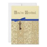 Gold 3D Damask with Key Charm and Bow Invite