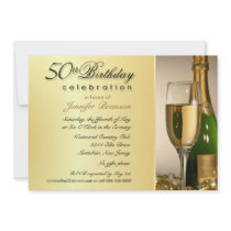 Gold 50th Birthday Party Invitations with Monogram