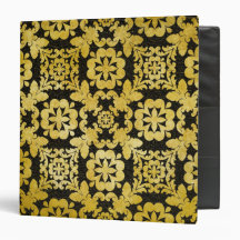 Gold and Black Abstract Damask Batik Binder