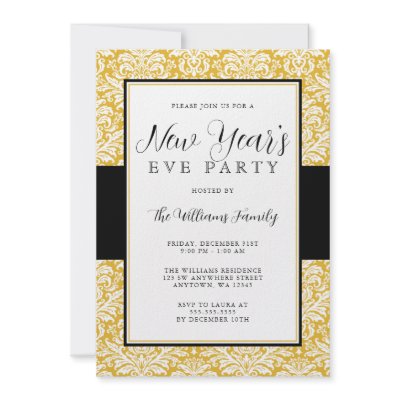 Gold and Black Damask New Years Eve Party by printcreekstudio