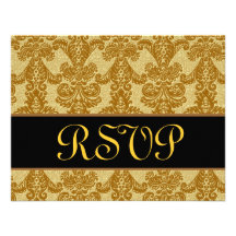 Gold and Black Damask RSVP Wedding Personalized Invitations