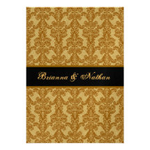 Gold and Black Damask Wedding Invitation