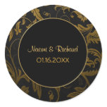 Gold and Black Damask Wedding Seal - Customize Round Sticker
