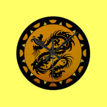 Gold and Black Dragon Fantasy wall clocks