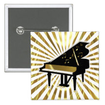 Gold and Black Grand Piano Music Notes Pinback Button