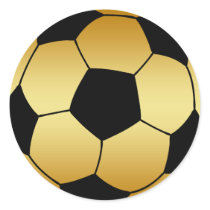 GOLD AND BLACK SOCCER BALL ROUND STICKER