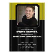 Gold and Black Stripe Birthday Party Invitation