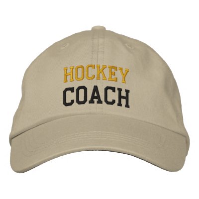 Gold and Black Text Hockey Coach Hat Embroidered Baseball Cap