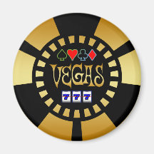 GOLD AND BLACK VEGAS POKER CHIP MAGNET