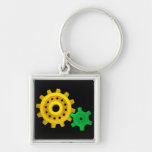 Gold and green gears key chain