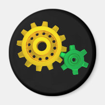 Gold and green gears refrigerator magnets