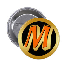 GOLD AND ORANGE RETRO MONOGRAM LETTER M PIN