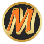 GOLD AND ORANGE RETRO MONOGRAM LETTER M STICKERS