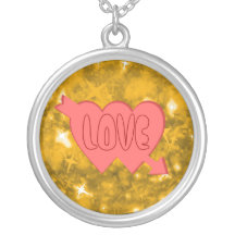 Gold and pink glitter love necklace
