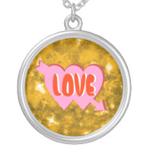 Gold and pink glitter love necklace