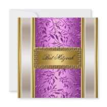 Gold and Purple Art Deco Bat Mitzvah  Invitation