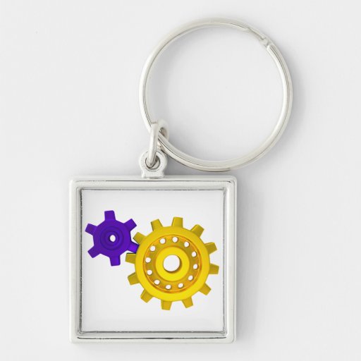 Gold and purple gears keychain
