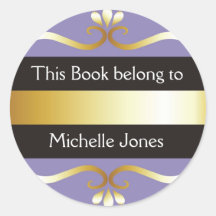 Gold And Purple This Book Belongs To Bookplates Round Stickers