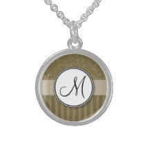 Gold and Tan Floral Wisps & Stripes with Monogram Personalized Necklace