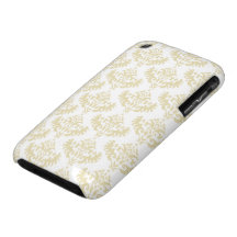 Gold and White Feminine Damask Pattern iPhone 3 Case