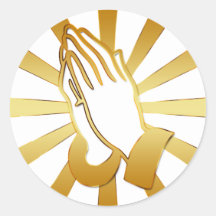 GOLD AND WHITE PRAYING HANDS ROUND STICKERS