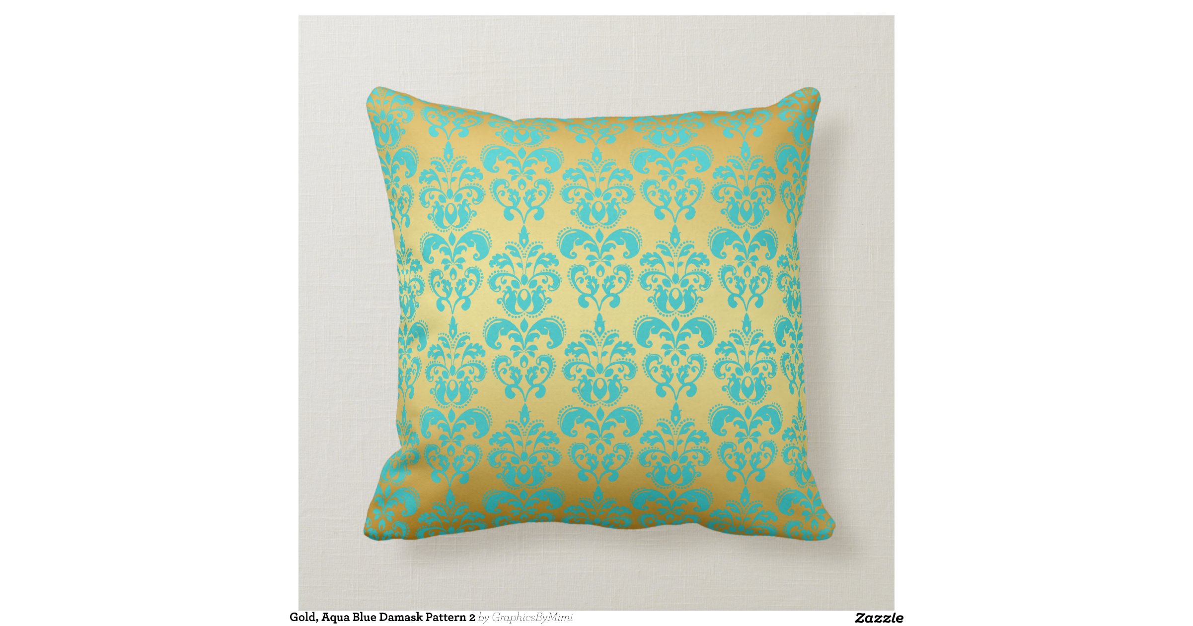 Gold, Aqua Blue Damask Pattern 2 Throw Pillows Zazzle