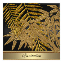 Gold bamboo leaves Birthday Party Invitation