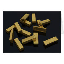Gold bars in bulk on a black background greeting cards